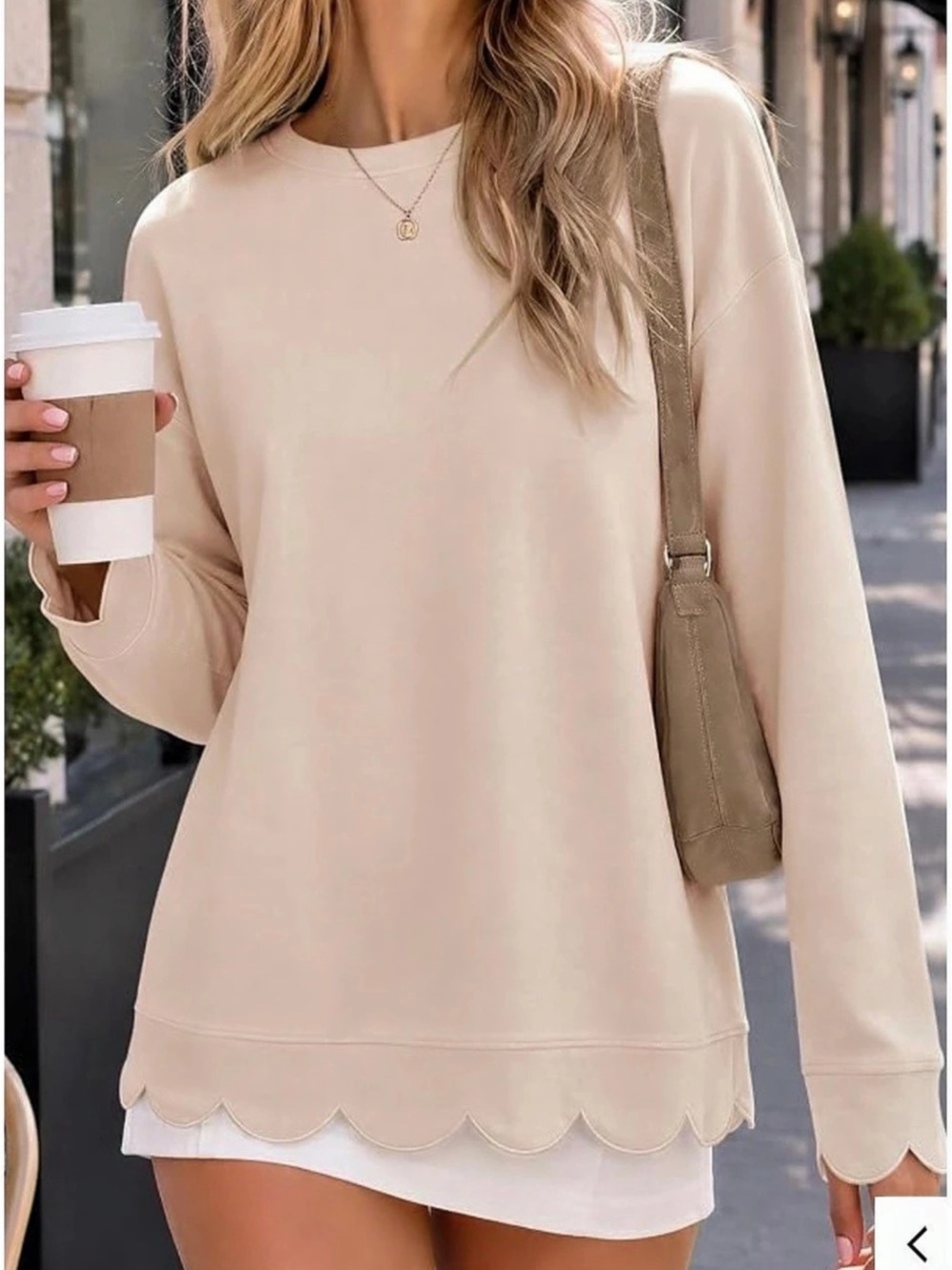 NWT Fisoew Scalloped Hem Sweatshirt in apricot